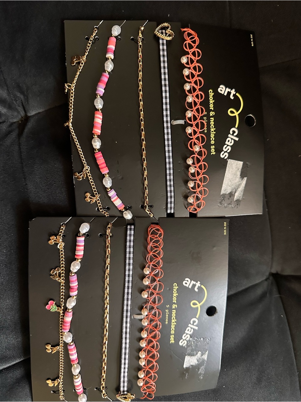art class Pink, Coral & White Layered Choker and Necklace Set